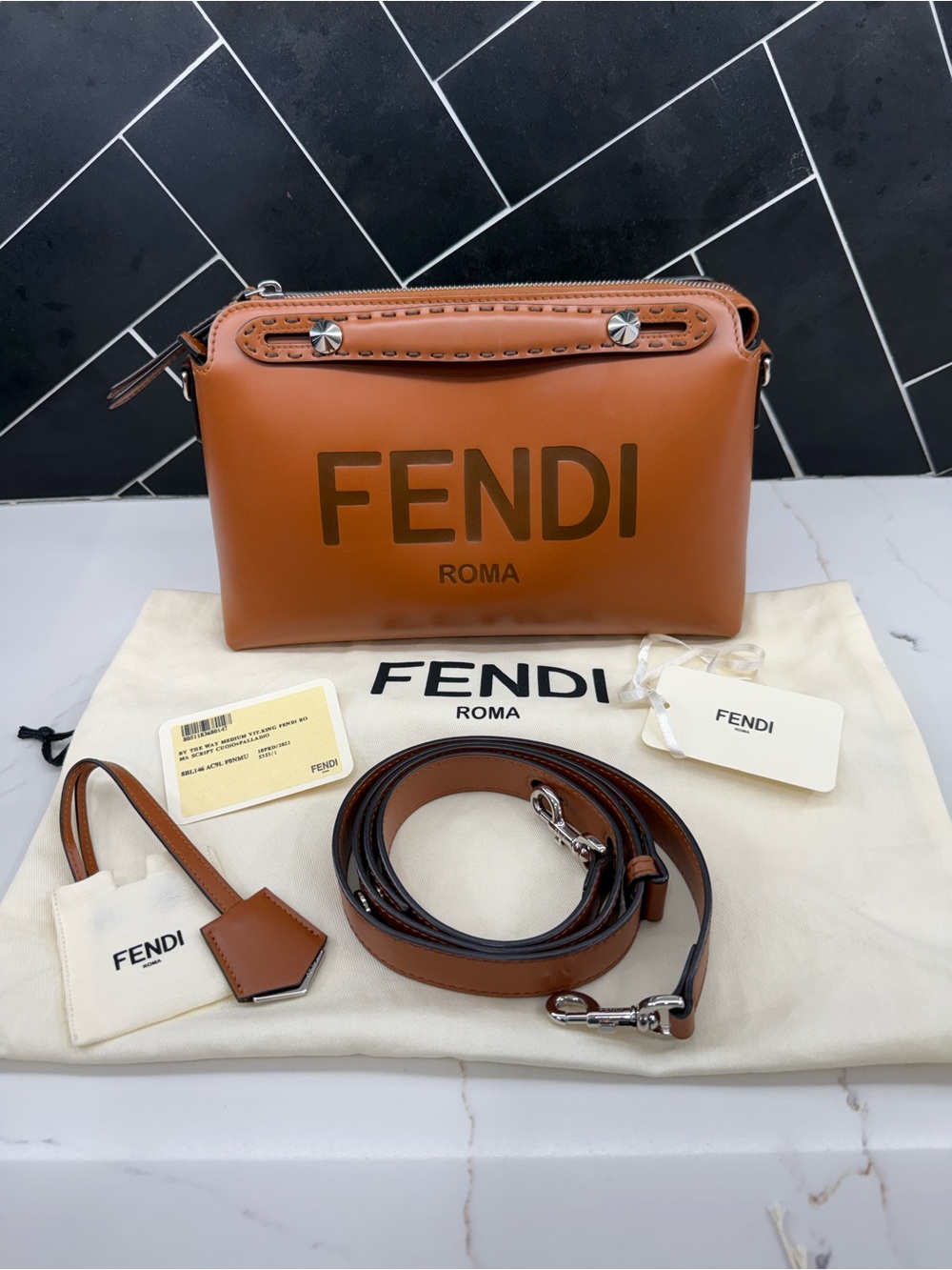 Fendi By The Way Medium Crossbody Bag in Cognac Brown in Pristine condition.